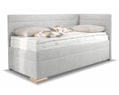 Rohová postel boxspring VENETO 80x200 pravá, s úložným prostorem, světle šedá látka - pohled č. 1