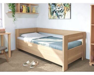 Zvýšená úložna postel jednolůžko ELA - s čely, 120x200, masiv buk, rošt v ceně - pohled č. 2