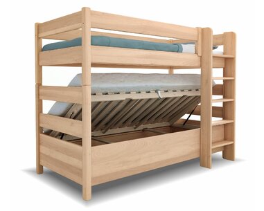 Poschoďová postel s úložným prostorem JUNIOR 10, 80x200, masiv buk - pohled č. 1