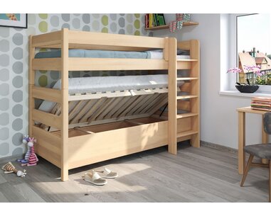 Poschoďová postel s úložným prostorem JUNIOR 10, 80x200, masiv buk - pohled č. 2