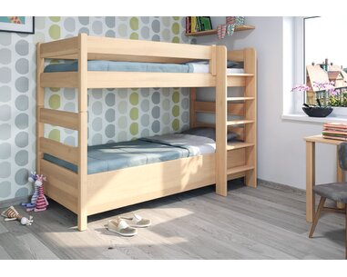 Poschoďová postel s úložným prostorem JUNIOR 10, 80x200, masiv buk - pohled č. 4