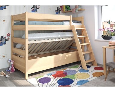 Poschoďová postel s úložným prostorem JUNIOR 11, masiv buk - pohled č. 2