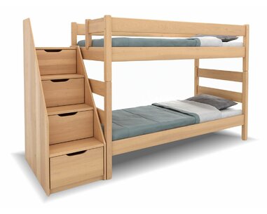 Poschoďová postel se schody JUNIOR 4, masiv buk - pohled č. 1
