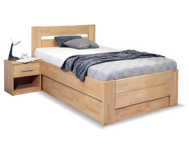 Zvýšená postel jednolůžko s úložným prostorem Trinity, 90x220, masiv buk - pohled č. 1