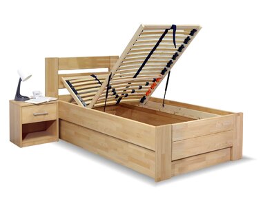 Zvýšená postel jednolůžko s úložným prostorem Trinity, 90x220, masiv buk - pohled č. 2