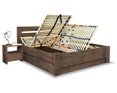 Zvýšená postel dvoulůžko s úložným prostorem Trinity, masiv dub - pohled č. 2