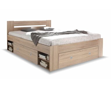 Zvýšená postel s úložným prostorem NEPOLI 140x200, dub sonoma - pohled č. 1