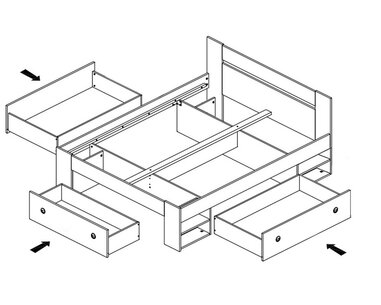 Zvýšená postel s úložným prostorem NEPOLI 140x200, dub sonoma - pohled č. 4