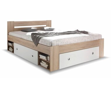 Zvýšená postel s úložným prostorem NEPOLI 140x200, dub sonoma - bílá - pohled č. 1