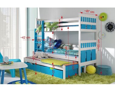 Poschoďová postel s úložným prostorem pro 3 děti MAX, masiv borovice - pohled č. 3