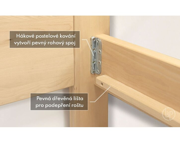 Rohová zvýšená postel jednolůžko ELA s policemi, LEVÁ  masiv buk - pohled č. 3